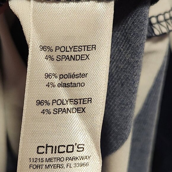 Chico's Size 1 Broken Stripe Knit Top Navy Blue and White 3/4 Sleeve Fringe Hem - Picture 4 of 7